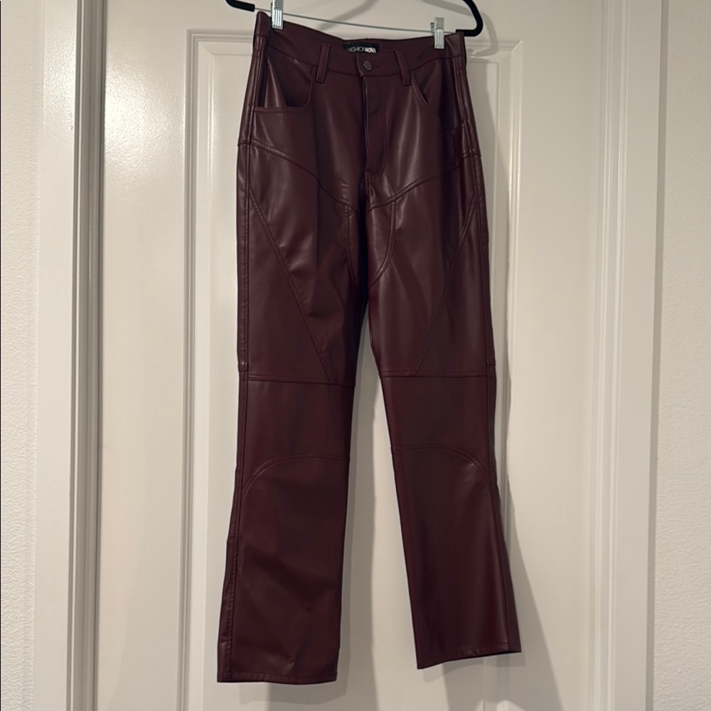 Fashion Nova Burgundy Leather Pants